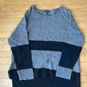 Eileen Fisher yak/wool blend ash gray and black striped sweater